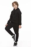 Reglan Kol Kapüşonlu İçi Polarlı Unisex Çocuk Takım Siyah