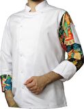 Aşçı Ceketi Desenli Unisex Çıtçıtlı Beyaz Uzun Kollu Chef Aşçı Mutfak Ceket Tablo Desenli