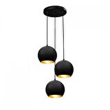 RİOLİGHT RETRO RUSTİK SİYAH İÇİ GOLD GLOP 3XE27 DUYLU METAL SARKIT AVİZE TABAN ÇAPI:30CM