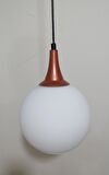 RİOLİGHT RETRO,RUSTİK ODA,KOLİDOR, CAFE İÇİN BAKIR AKSESUARLI OPAL CAM TEKLİ SARKIT AVİZE ÇAP:20CM