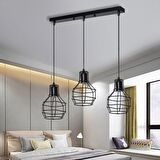 RİOLİGHT RETRO,RUSTİK,VİNTAGE MASA ÜSTÜ SİYAH 3XE27 DUYLU KAFES METAL SARKIT AVİZE UZUNLUK:60CM