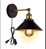 RİOLİGHT RETRO,RUSTİK,VİNTAGE ESKİTME MAFSALLI FİŞLİ KABLOLU HAREKETLİ BAŞLIK SİYAH YATAK BAŞI APLİK