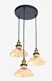 RİOLIGHT RETRO2,RUSTİK,VİNTAGE BAL CAMLI SİYAH METAL GÖVDE 3XE27 DUYLU SARKIT AVİZE ÇAP:30CM
