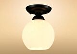 RİOLIGHT RUSTİK1,VİNTAGE HOL,ODA,KOLİDOR İÇİN OPAL CAMLI SİYAH METAL GÖVDE PLOFONYER AVİZE ÇAP:15CM