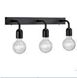 RİOLİGHT RETRO,RUSTİK,VİNTAGE 3XE27 DUYLU SİYAH METAL GÖVDE DUVAR APLİK TABAN UZUNLUĞU:60CM