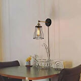 RİOLİGHT VİNTAGE1,RUSTİK1,RETRO1 SİYAH KAFES 1XE27 DUYLU KABLOLU FİŞLİ ANAHTARLI METAL DUVAR APLİK