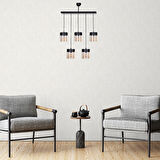 RİOLİGHT RETRO,RUSTİK,VİNTAGE 5XE27 DUYLU METAL GÖVDE CAMLI SIRALI SARKIT AVİZE UZUNLUK:60CM