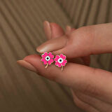 ​925 Ayar Gümüş Fosforlu Pembe Yonca Küpe