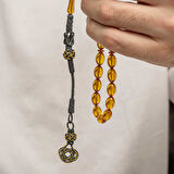 Gümüş Kazaz Püsküllü Sıkma Kehribar Tesbih