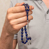 Gümüş Püsküllü Lacivert Sıkma Kehribar Tesbih