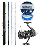YekOutdoor Profesyonel Olta Seti Okuma Surfliner+ Surf 420cm 3 Parça Olta Kamışı&Shimano Makina Aerlex XTC 14000