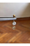 316 L Cerrahi Çelik Kalp Detaylı Göbek Piercingi Zirkon Taşlı Kalp
