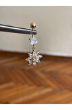 316 L Cerrahi Çelik Çiçek Detaylı Göbek Piercingi Baget Taşlı Çiçek