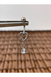 316 L Cerrahi Çelik Anti Alerjik 10 mm Damla Taş Sallantılı Kalp Model Göbek Piercingi