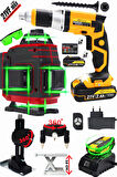 RETOOLS Kömürsüz 2li Set - Alçıpan Vidalama Ve Kırmızı 16 Yönlü Lazer 