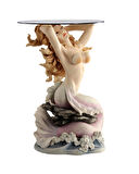 Denizkızı Figürlü Reçine Yuvarlak Cam Sehpa