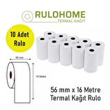 RULOHOME 56x16 Termal Pos Rulosu & Yazarkasa Kağıdı 1 paket / 10 Rulo