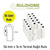 RULOHOME 56x16 Termal Pos Rulosu & Yazarkasa Kağıdı 5 paket / 50 Rulo