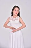 DEGAJE TÜLLÜ İNCİ SİMLİ DETAY MEZUNİYET KIZ ELBİSE