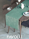 FAVOLLİ Sis Mavisi Rengi Kadife Dokulu Runner Dream Series 40 X 140