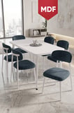 Runes Serisi MDF Sabit 80x130 Beyaz Mutfak Masası Takımı 6 Antrasit Sandalye