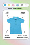 Turkuaz Kısa Kol Düz Renk Yakalı 6-17 Yaş Çocuk Okul Lakos Tişört Polo Yaka T-shirt 