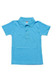 Turkuaz Kısa Kol Düz Renk Yakalı 6-17 Yaş Çocuk Okul Lakos Tişört Polo Yaka T-shirt 