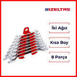 İzeltaş | İki Ağız Anahtar Takımı, 8 Parça, Kısa Boy, Dayanıklı Çelik Anahtar Seti