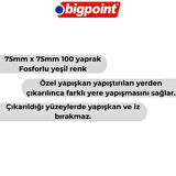 Bigpoint | Yapışkanlı Not Kağıdı 75x75mm 100 Yaprak Neon Yeşil – İz Bırakmaz 