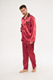Bordo Erkek Ropdöşambır ve Saten Pijama Takımı 4'lü Set - 2XL