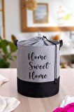 Home Sweet Home Baskılı Fileli Gri Kıyafet Çamaşır Sepeti 37x40