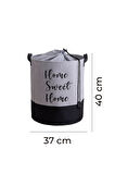 Home Sweet Home Baskılı Fileli Gri Kıyafet Çamaşır Sepeti 37x40