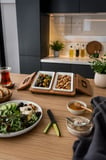 Nuvessa Porselen Kahvaltılık ve Çerezlik Seti 2'li Bambu Standlı Kapaklı Sunumluk