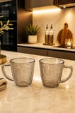 Velmora Buzlu Cam Kupa Bardak Seti 2'li 230 ml Kulplu Kahve Çay Kupası - Gümüş