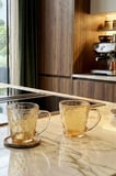 Velmora Buzlu Cam Kupa Bardak Seti 2'li 230 ml Kulplu Kahve Çay Kupası - Altın