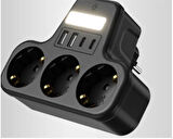 ROSE TEKNOLOJİ AKIM KORUMALI 3 PRİZ 2 USB 2 TYPE-C GİRİŞLİ GÜVENLİK KAPAKLI VE LEDLİ DUVAP TİPİ PRİZ