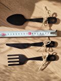 3 Parça Dekoratif Ahşap Çatal-Kaşık-Bıçak Seti Mutfak, Kahve Köşesi, Dolap, Raf, Askı Süsü(19 cm)