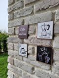 4'lü Dekoratif Çerçeve Görünümlü İskandinav Tasarım Kahve Köşesi Mini Ahşap Dekor Seti Süs(10*10 Cm)