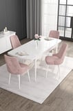 Roy Serisi 80x132 Açılabilir Mdf Beyaz Mutfak Masası Takımı Ve 4 Pembe Sandalye