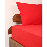 Rozet Tekstil Kırmızı 180X200 Çift Kişilik Lastikli Çarşaf Takımı Fitted Pamuklu Kumaş Yastık Kılıflı