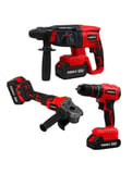 Rodex RDX3003 A.K 3'LÜ MAKİNE SETİ 20V 2x4.0Ah LI-ION D.MATKAP 45NM KIRICI DELİCİ 2.5J AVUÇ TAŞLAMA 125MM