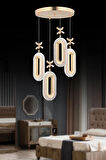 Modern Ledli 4'lü Gold 3 Renk Kristal Taşlı Avize