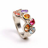 Çok Renkli Turmalin Taşlı Gümüş Yüzük – Mirellia Arc