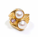 Çift İnci Tasarımlı Altın Yüzük – Aurielle Crest