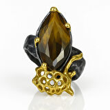 Kehribar Taşlı Kokteyl Gümüş Yüzük – Sporeline