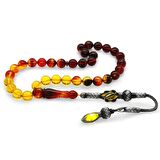 1000 Ayar Gümüş Kazaz Püsküllü Küre Kesim Süzme Bala-Siyah Ateş Kehribar Tesbih