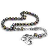 Kararmaz Metal Püsküllü Küre Kesim Multicolor Hematit Doğaltaş Tesbih