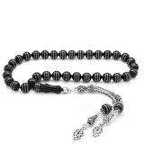 925 Ayar Gümüş Püsküllü Gümüş Üçlü Sırt Çevirme Küre Kesim Erzurum Oltu Taşı Tesbih