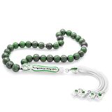 Alpaka Püsküllü Yeşil Mineli Küre Kesim His Taşı Tesbih