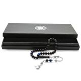 Kararmaz Metal Ayyıldız Püsküllü Küre Kesim Mavi-Siyah Sıkma Kehribar Tesbih